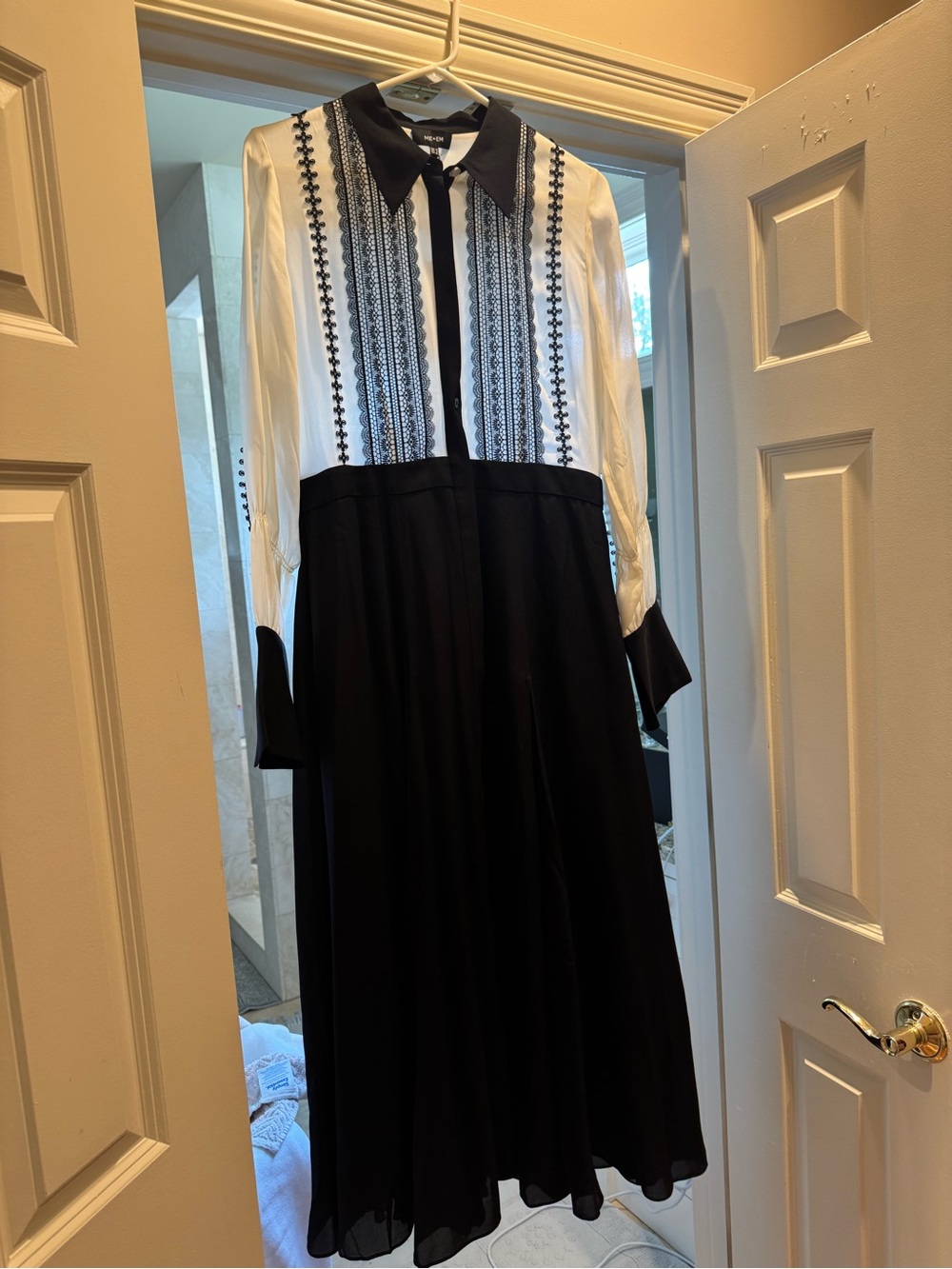 ME+EM Black and cream Long Sleeve Midi Dress - Picture 2 of 6